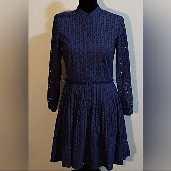 Michael Kors Broderie Anglaise Navy Cotton
Shirt Dress (Size 10) Flirty Fun BOHO - Picture 1 of 12